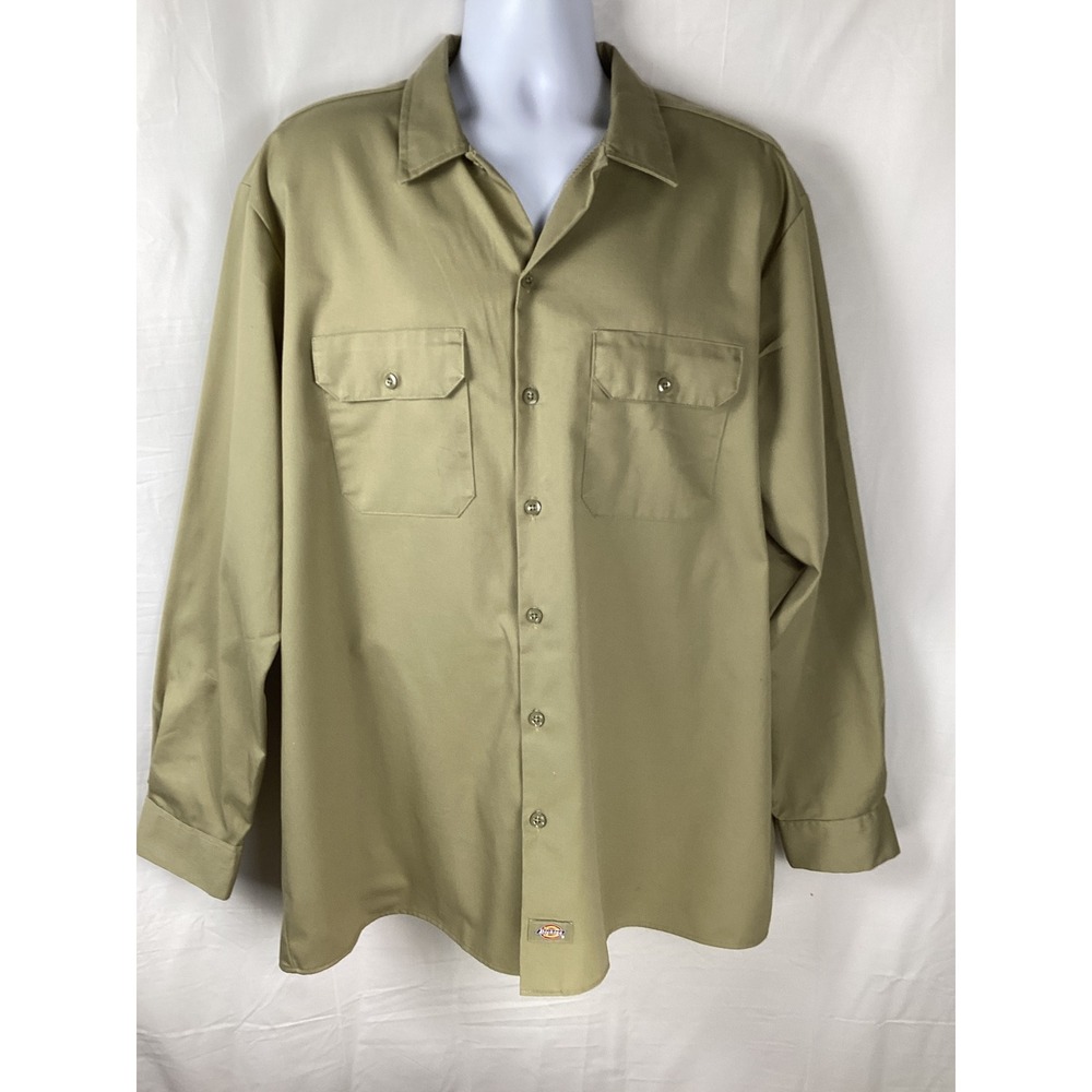 Dickies Work Shirt Mens XLT Khaki Long Sleeve Button Down Twill 574KH Pocket